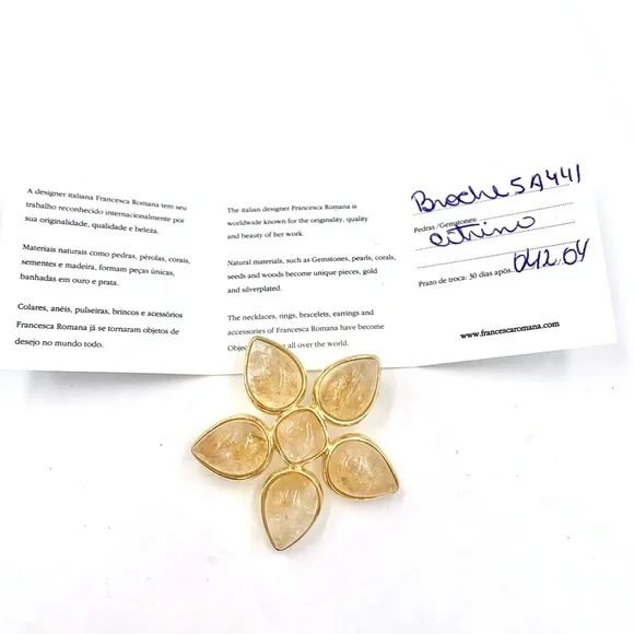 FRANCESCA ROMANA GOLDEN CITRINE FLOWER PIN BROOCH - Picture 3 of 9